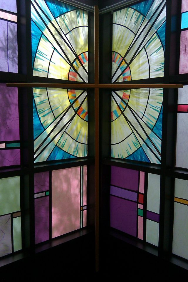 Stained glass window in Hope Mennonite Church Sanctuary